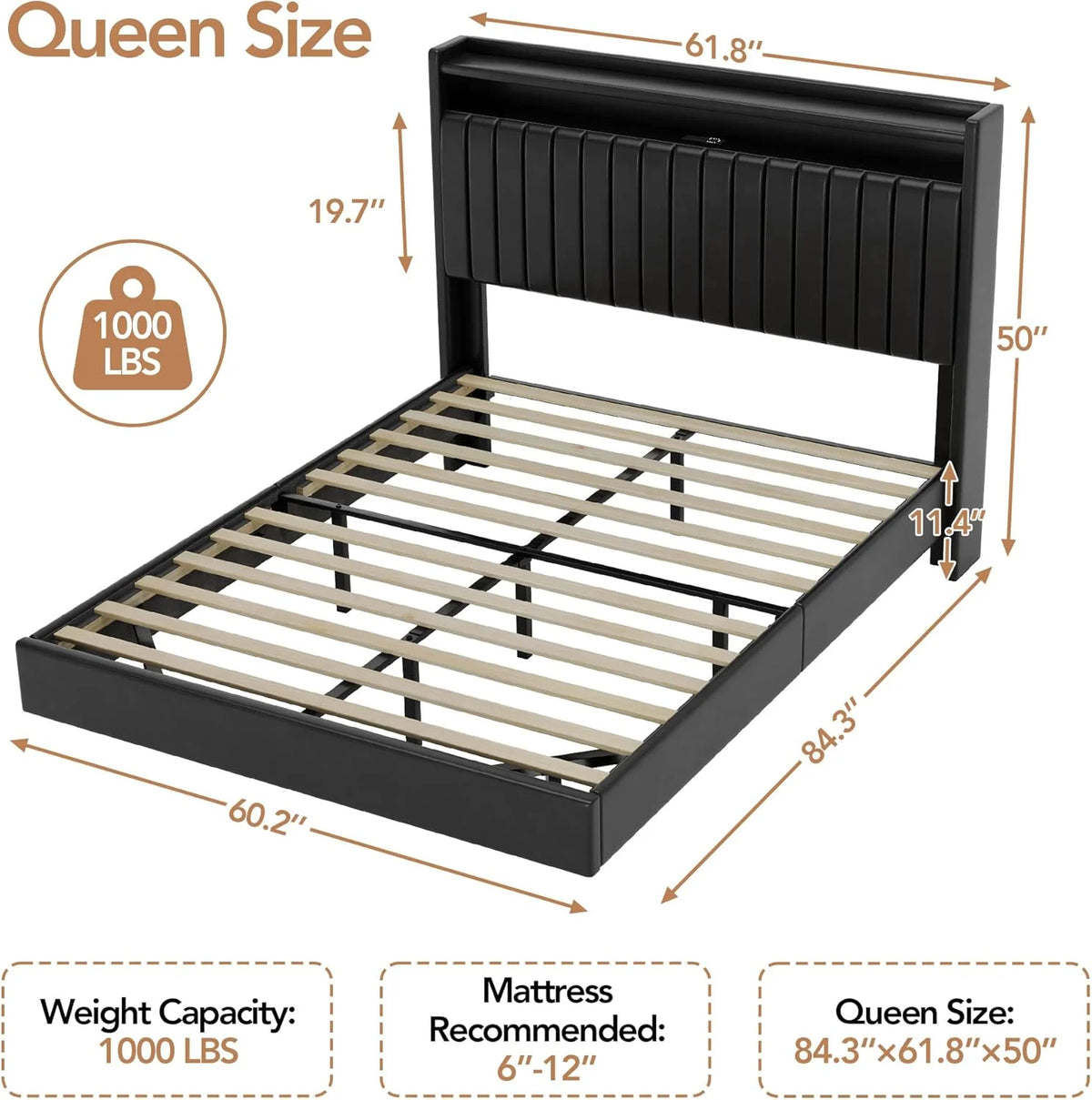 WhizMax Under Bed Storage Platform Bed Frame, Queen