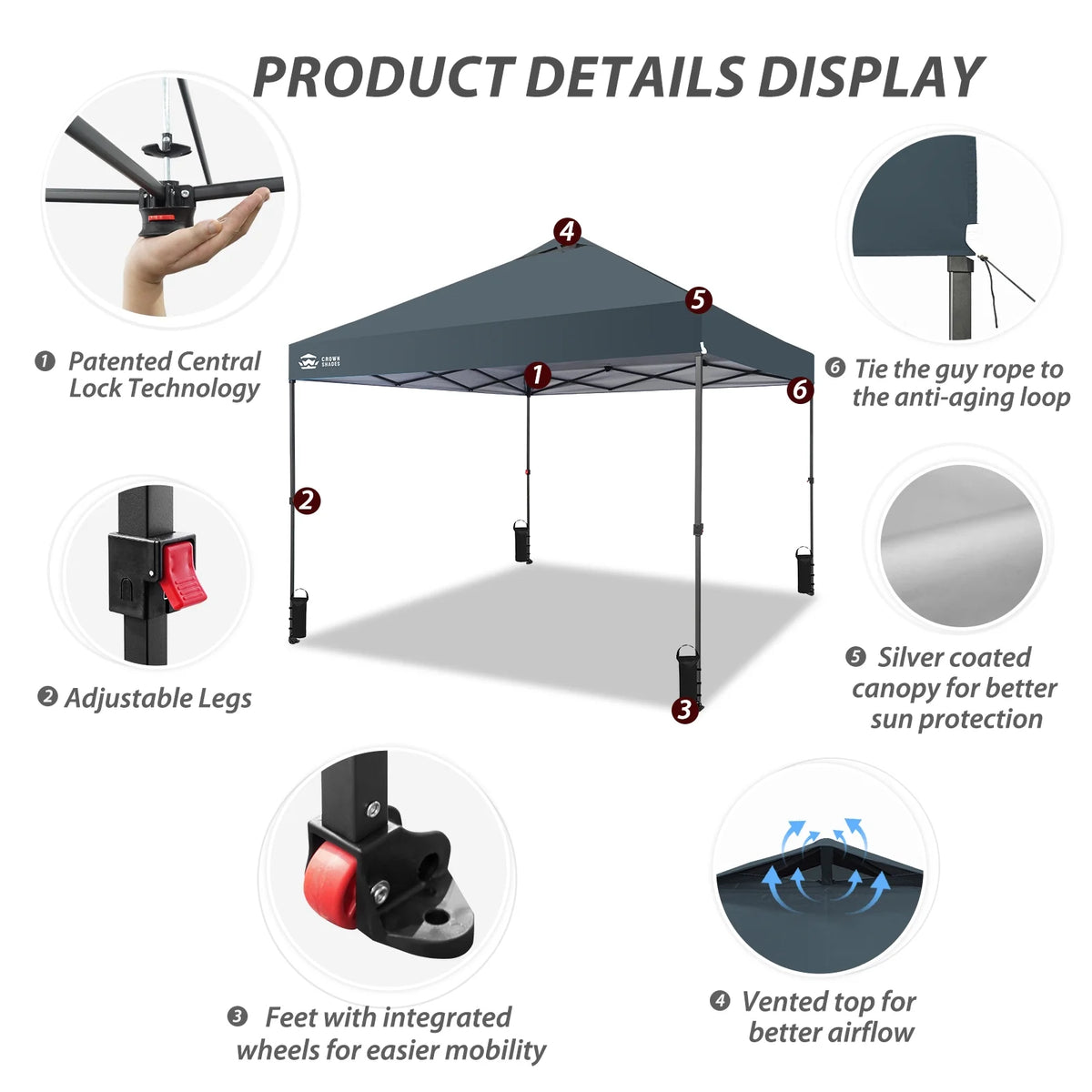 CROWN SHADES 8x8 Pop Up Canopy with One Push Setup Easy Outdoor Sun Shade for Events Parties Camping Forest Green