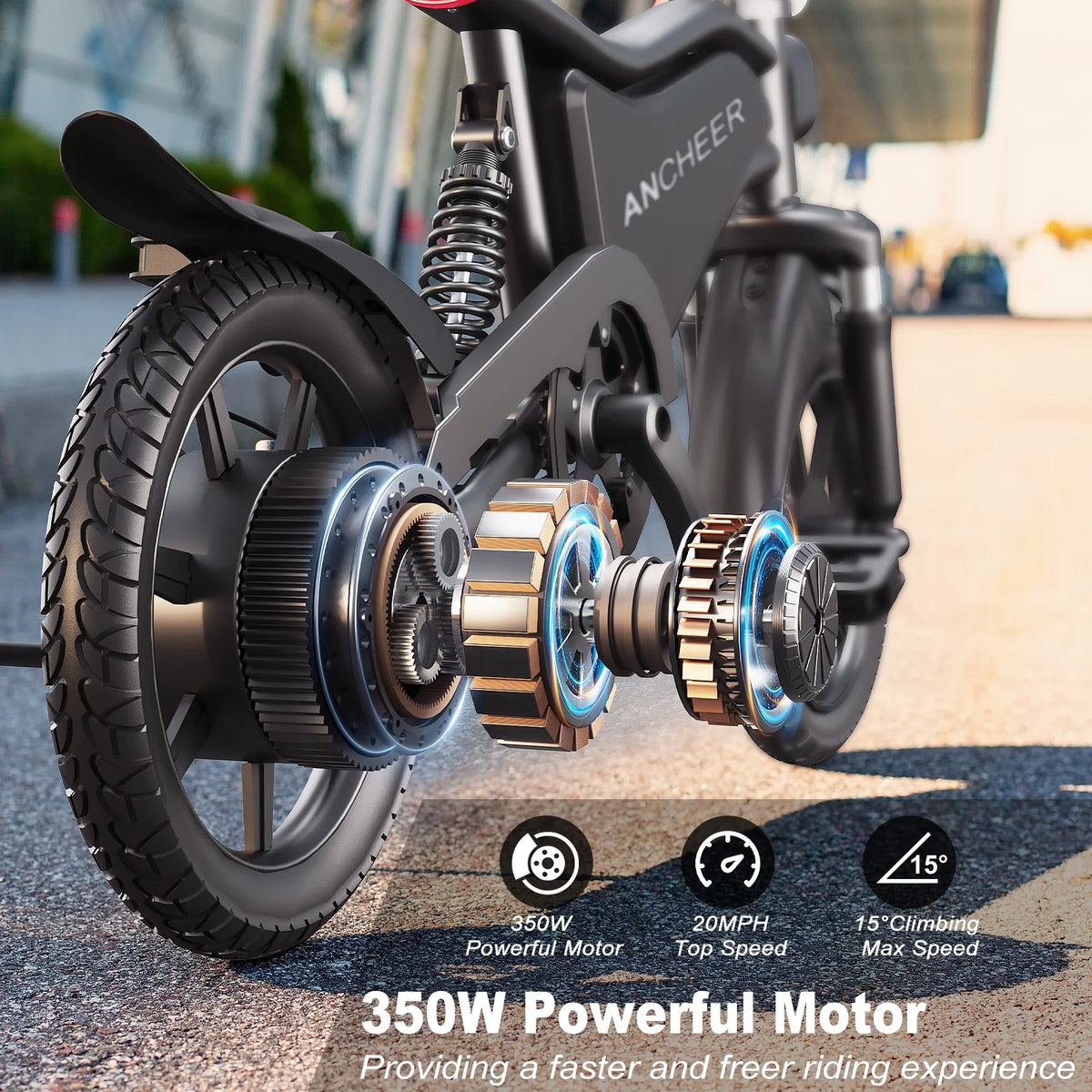 ANCHEER Peak 500W Electric Bike for Adults, Foldable Electric Bikes with 48V 374Wh Battery, 14" Electric Bicycle for Men Women, LCD Digital Display, Cruise Control Ebikes, Dual Suspension Fork UL2849