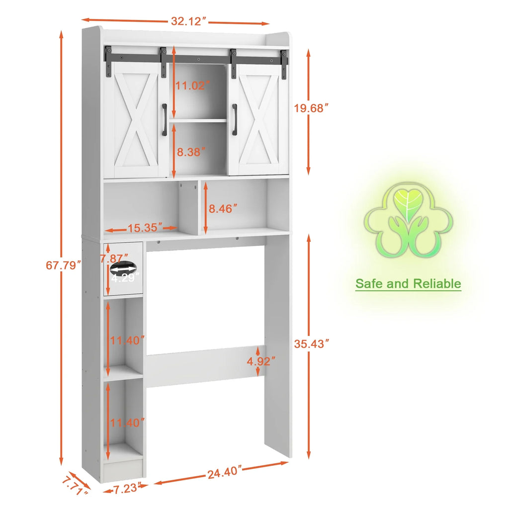 Over The Toilet Storage Cabinet, Farmhouse Storage Cabinet Over Toilet with Sliding Doors��Home Space-Saving Toilet Rack, for Bathroom, Restroom, Laundry