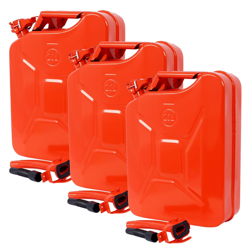 5 Gallon Jerry Fuel Can, 4-Pack Steel Gas Can with Flexible Spout & Leakproof Lock, Portable Fuel Tank for Gasoline, Cars, Trucks, Emergency Kits, Off-Road Equipment - Red