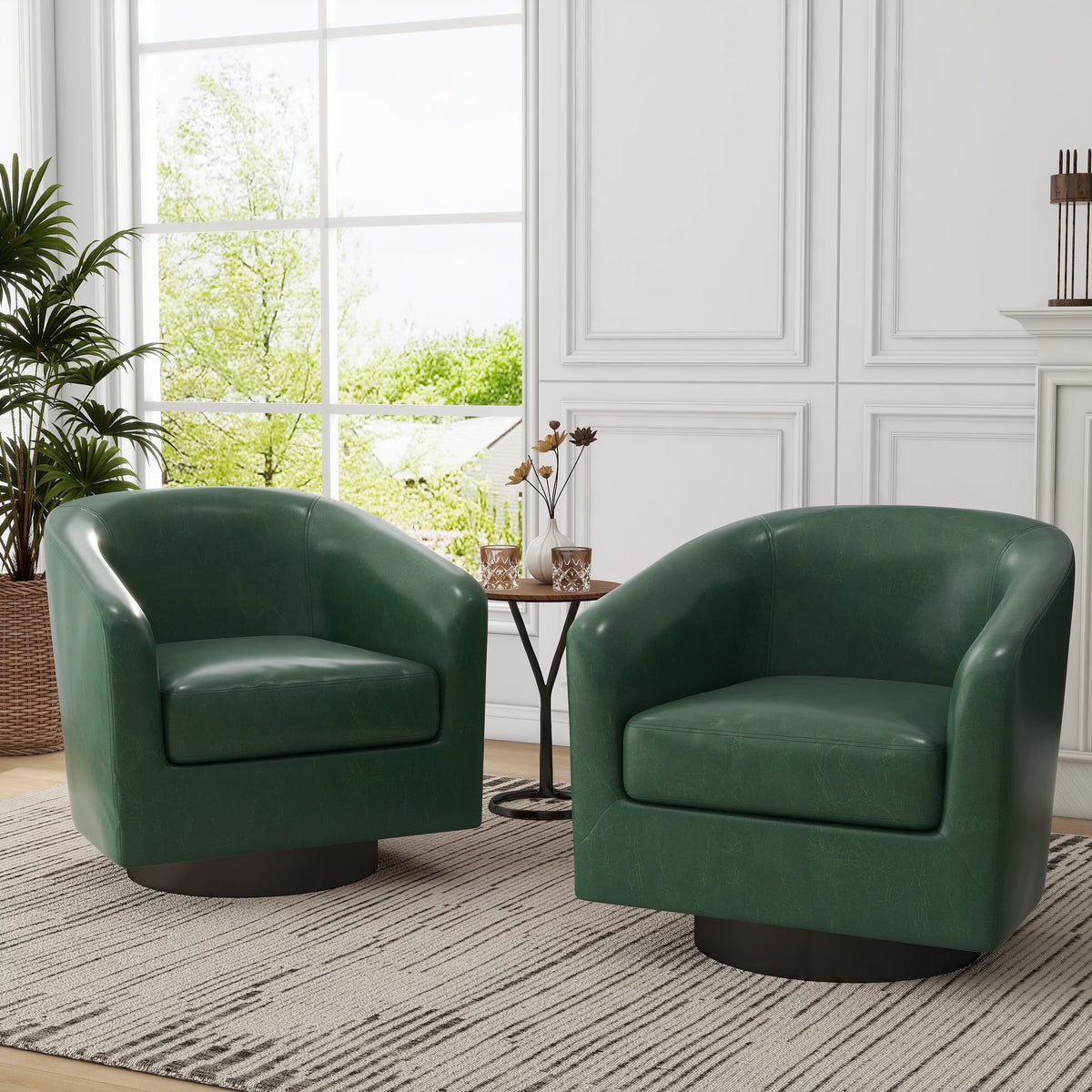 DREAMSIDEA Swivel Barrel Accent Chair for Living Room, Modern Upholstered Round Club Armchair-Cream