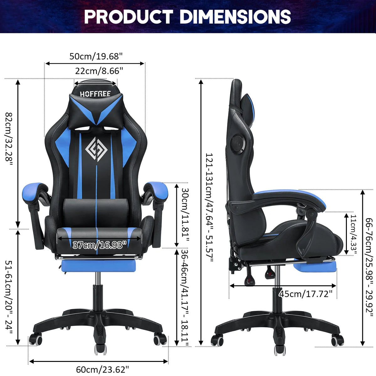 Hoffree Gaming Chair with Bluetooth Speakers and Footrest Massage Office Chair with LED Lights Ergonomic Game Chair High Back with Lumbar Support and Headrest Adjustable Swivel for Adults 300lb