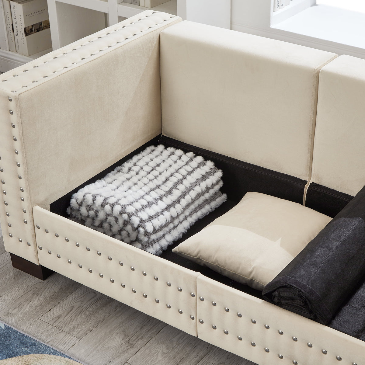 Modern Velvet Sofa Set 2+3 Seater Sofa Loveseat Couch with Silver Nail Trim, Square Armrests and Hidden Storage, Luxury Living Room Couch with Pocket Spring Cushions