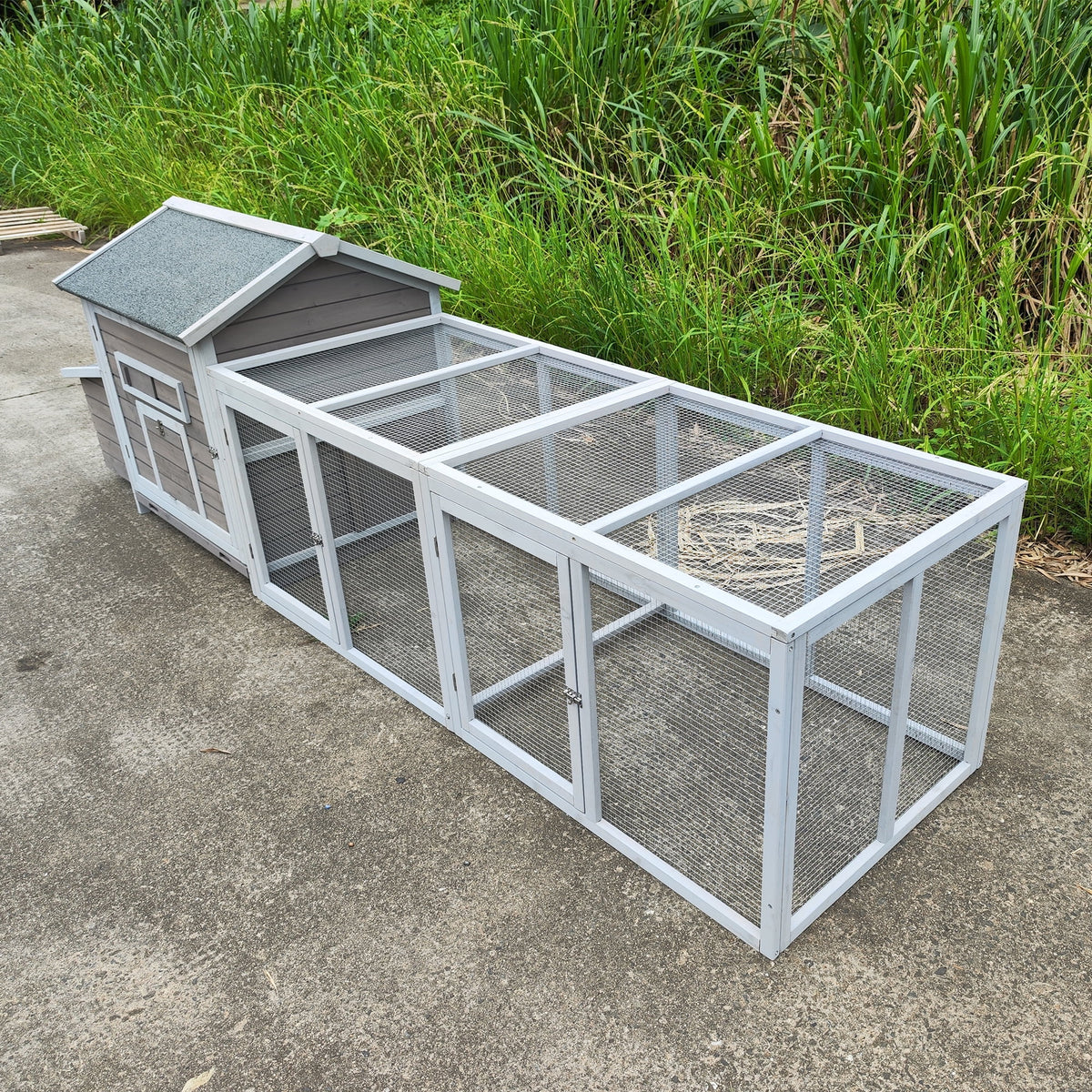 Pefilos 55" 2 Story Rabbit Hutch with Ramp, Tray, Wood Bunny Cage Poultry Chicken Coops, Beige