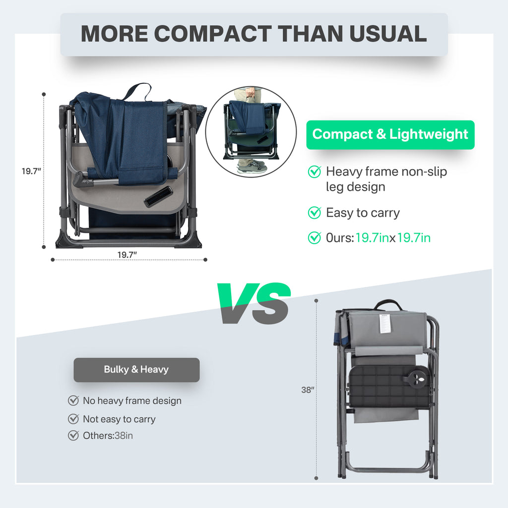 TIMBER RIDGE Portable Director Chair, Heavy Duty Camping Folding Chair with Compact Size with Side Pocket and Side Table, Support 400 lbs, Grey