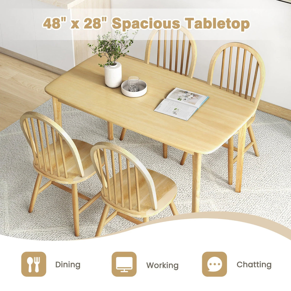 Gymax 5 PCS Wooden Dining Table Set 48'' Rectangular Kitchen Table & 4 Windsor Chairs