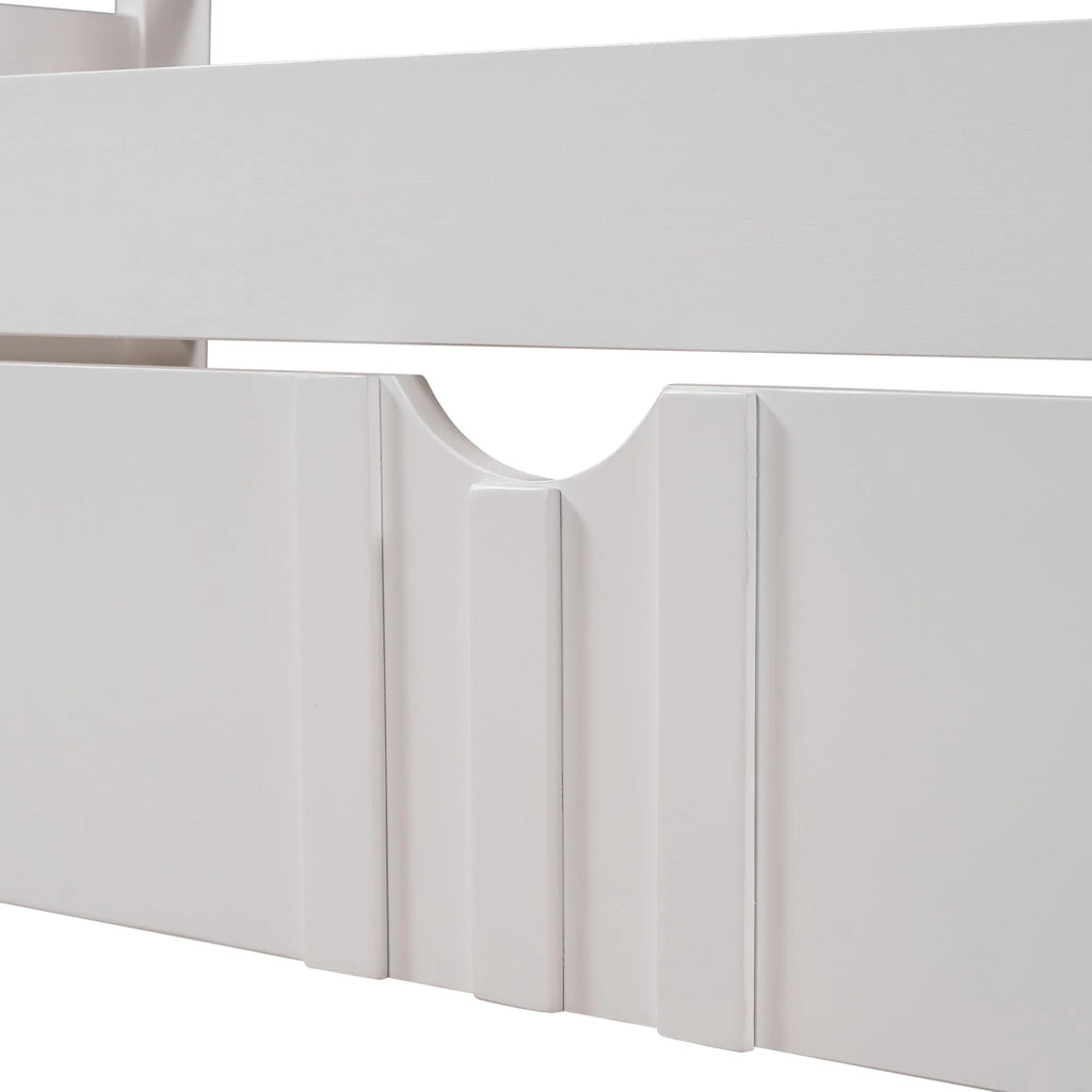 Daybed with Trundle Included, Full Size Daybed Bed Frame with Headboard and Footboard, Living Room Sofa Bed with Pull Out Bed, Wood Single Bed for Kids Boys Girls, No Box Spring Needed, White, J948