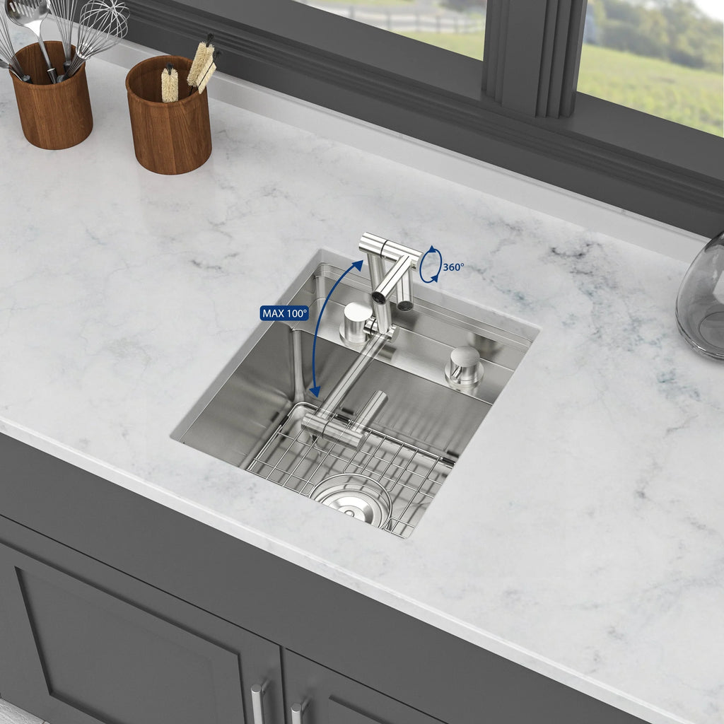 15" Undermount bar Sink with folding faucet - 15*17 inch Single Bowl 16 Gauge Stainless Steel Kitchen Sinks