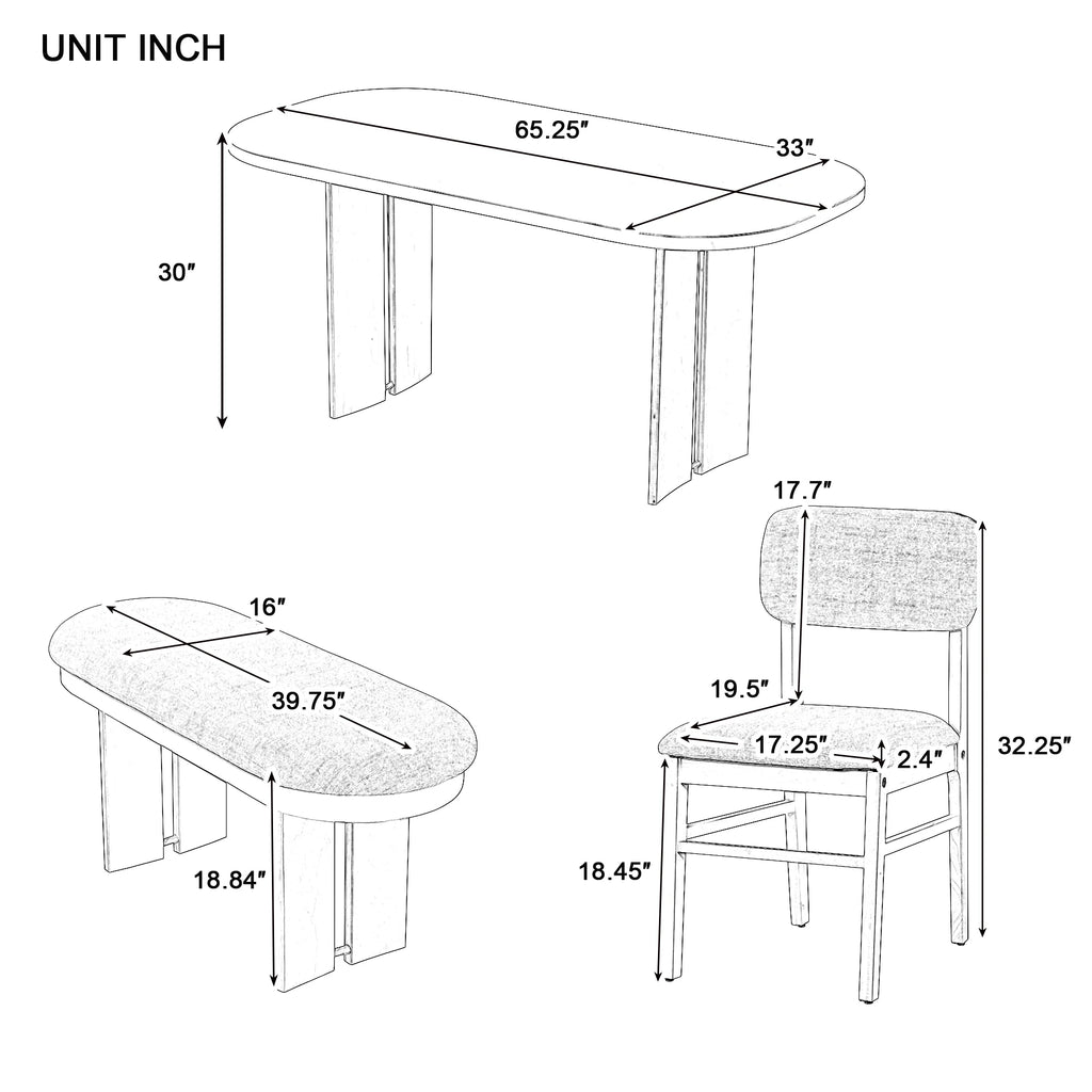 EUROCO 6-Piece Dining Table Set for 6, Rectangular Kitchen Table Set with Wood Frame, 4 Chairs and 1 Bench for Kitchen Dining Room Office,Natural