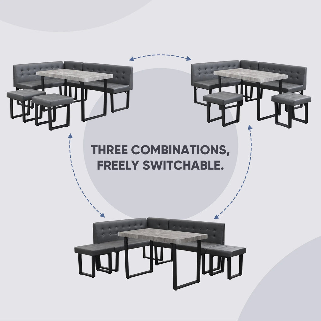 Brafab 5 Piece Corner Dining Breakfast Nook with Table and Bench Modern Kitchen Table Set with Gray Upholstered Banquette Seating