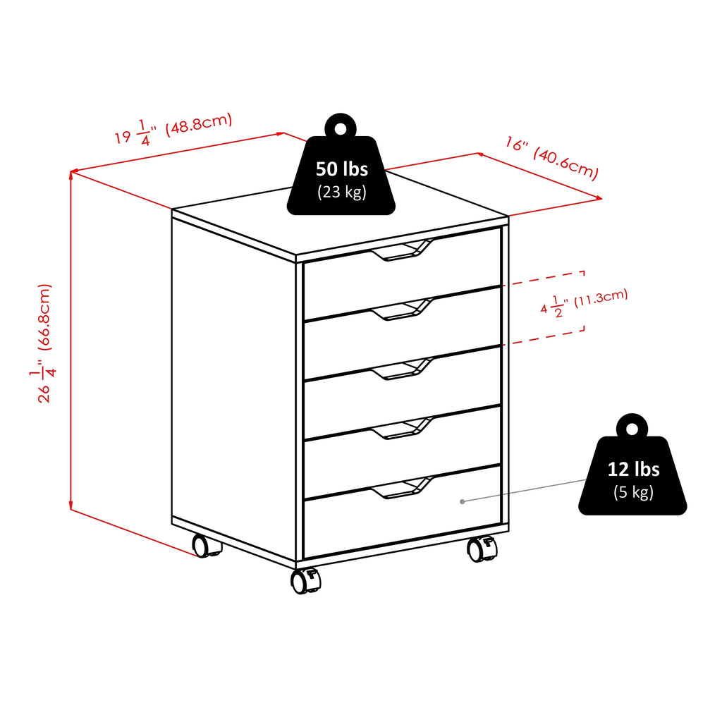 Winsome Halifax 5-Drawer Mobile Cabinet 20519, Black Finish