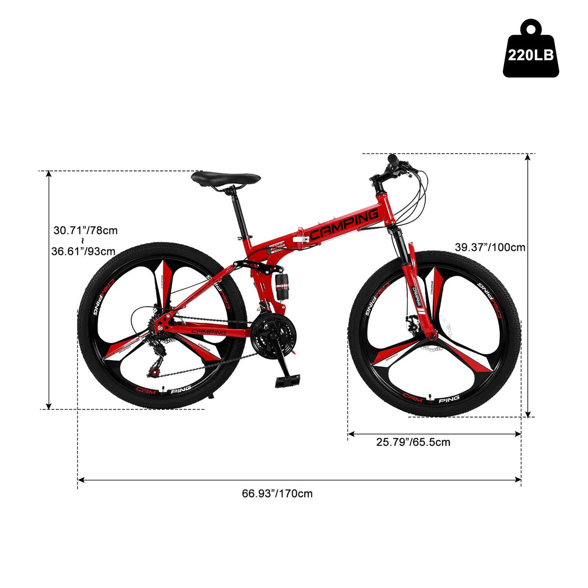 Ktaxon 26 inch 21 Speeds Folding Mountain Bike High Carbon Steel, for Adults Men Women, Red