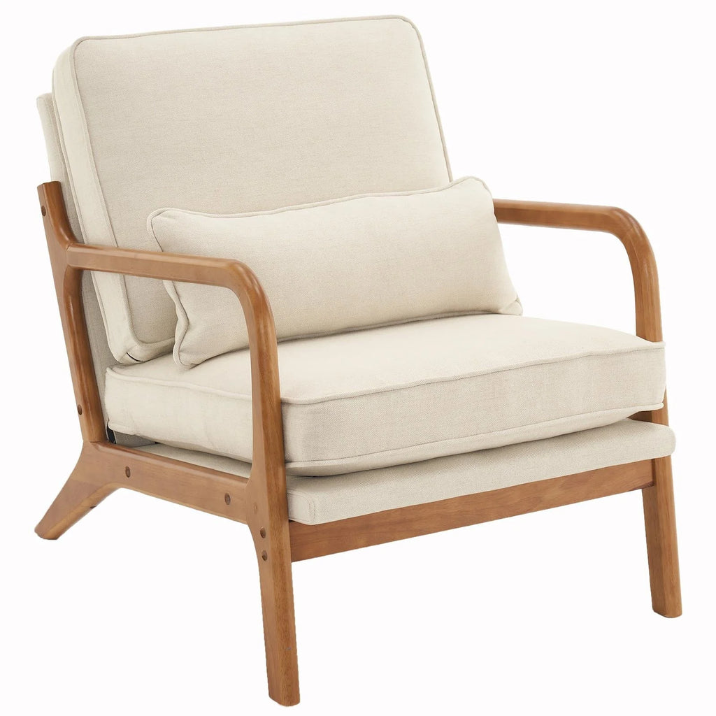 UBesGoo Modern Arm Chair Linen Fabric Upholstered Comfy Reading Accent Chair with Solid Wood Frame Beige