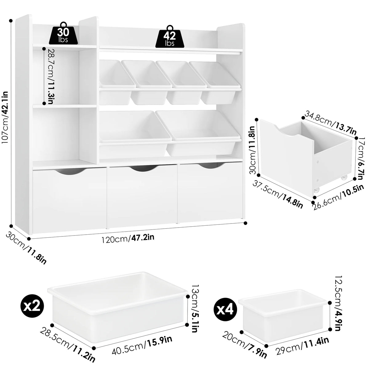 Homfa Kids Bookcase with 6 Storage Bins, Multi-Purpose Toy Organizers Bookshelf with 3 Drawers for Bedroom Nursery Playroom, White