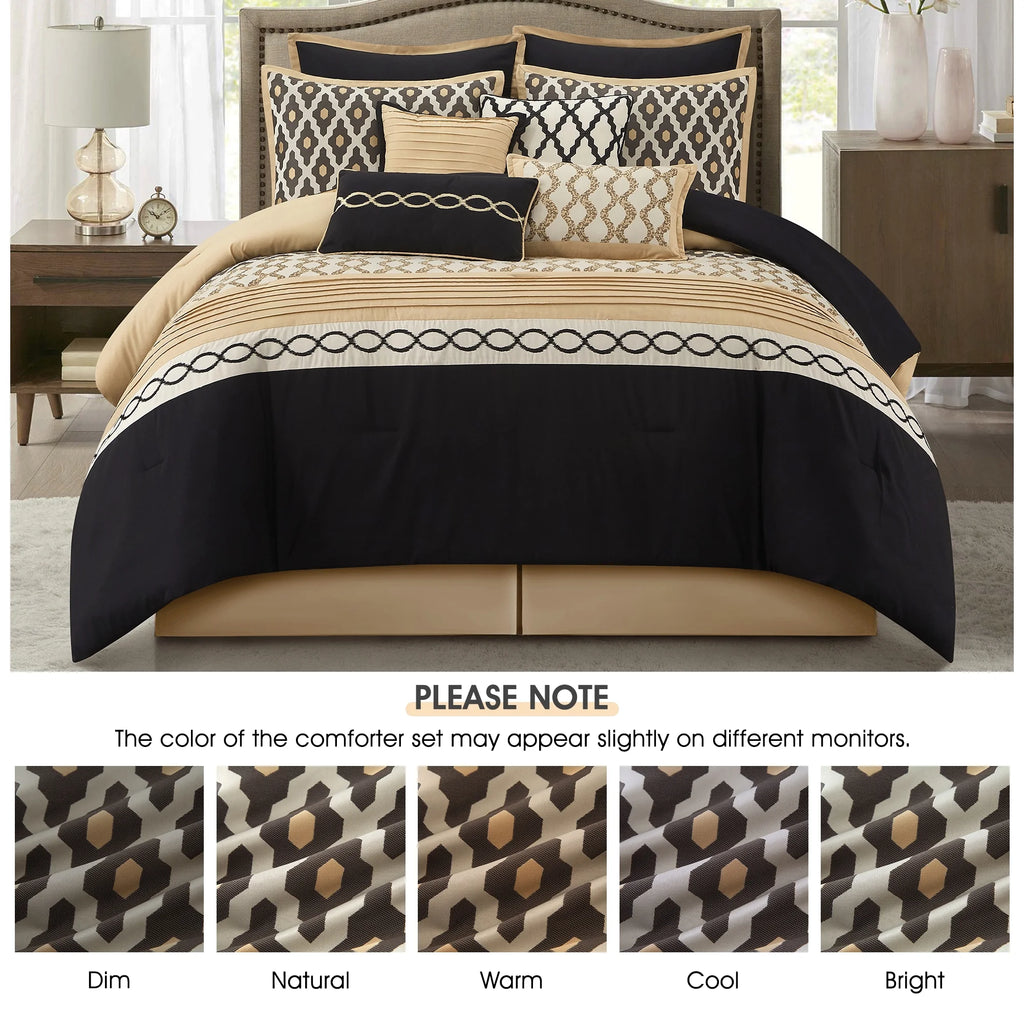 LANCO MODERN LIFESTYLE King Size Comforter Set, Burgundy, 10 Piece Bed in a Bag for All Seasons, Luxury Extreme Comfort Bedding Sets with Bedskirt, Pillow Shams, Euro Shams and Decor Pillows