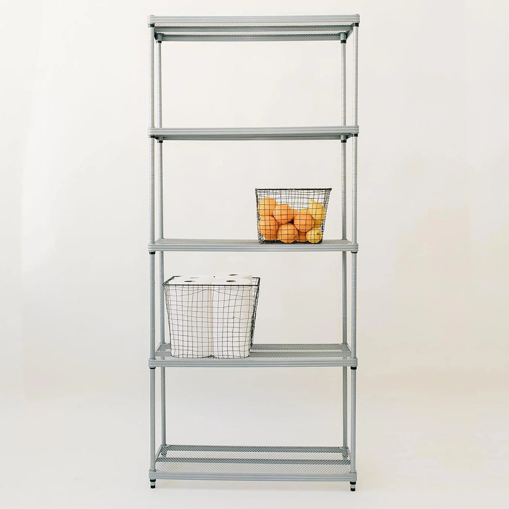 Design Ideas MeshWorks 5 Tier Steel Storage Shelving Unit Bookshelf, Green