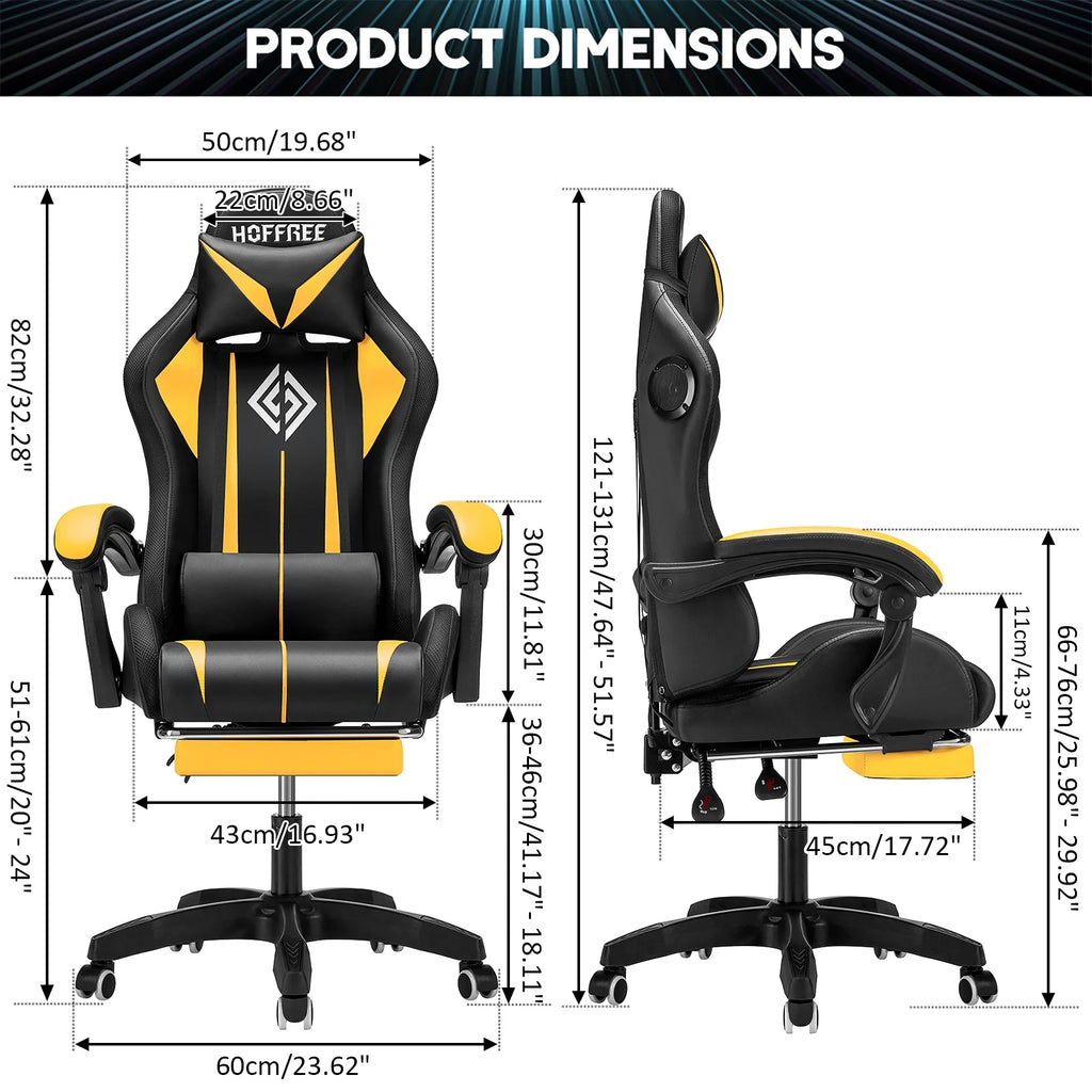 Hoffree Gaming Chair with Bluetooth Speakers and Footrest Massage Office Chair with LED Lights Ergonomic Game Chair High Back with Lumbar Support and Headrest Adjustable Swivel for Adults 300lb