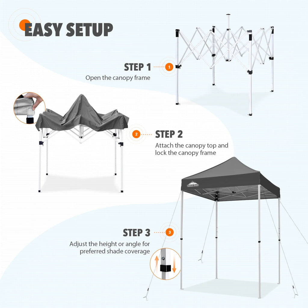 EAGLE PEAK 5x5 Pop Up Canopy Tent Instant Outdoor Canopy Easy Set-up Straight Leg Folding Shelter（Blue）