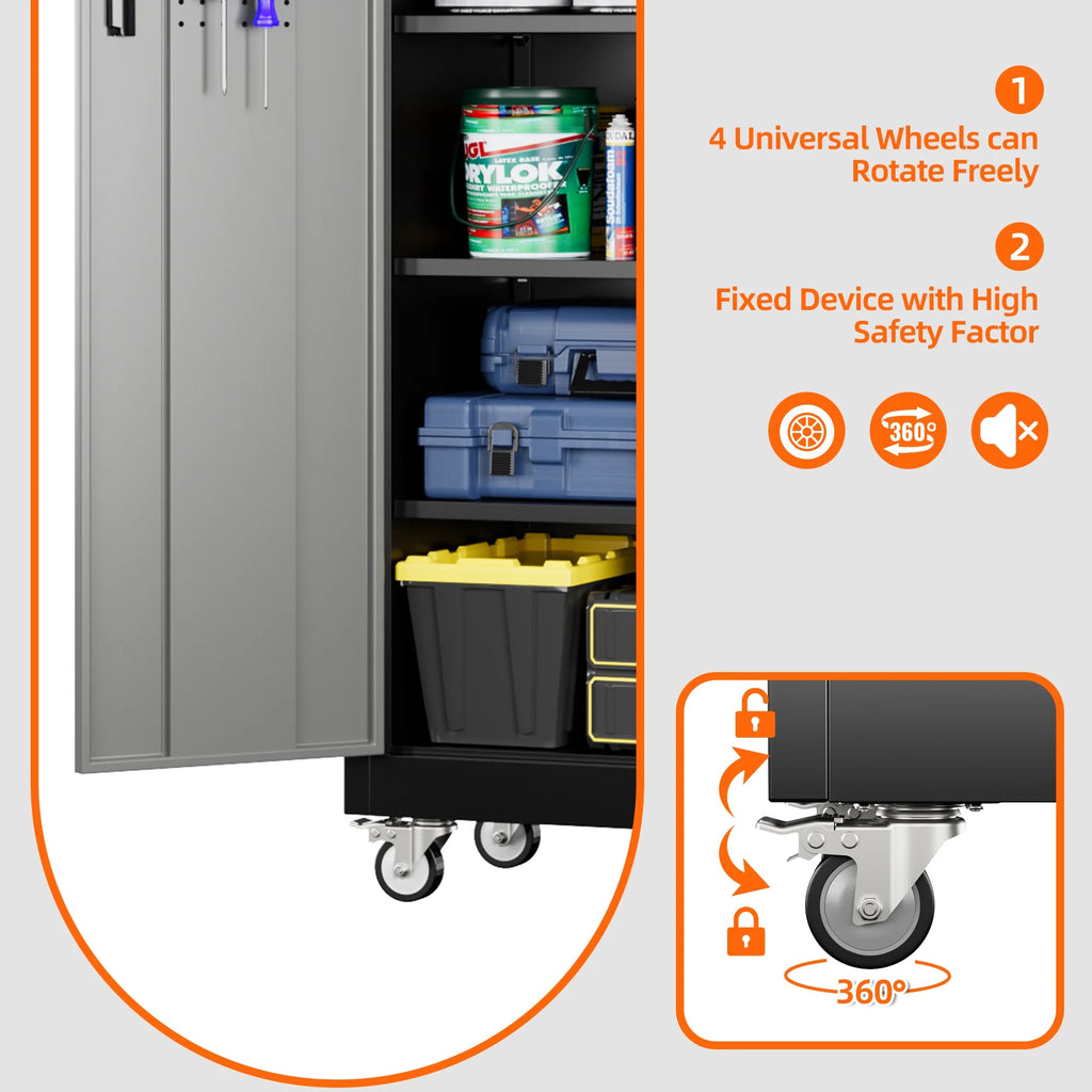Supeer Locking Storage Cabinet with 5 Adjustable Shelves, Steel, Black, 71" H, Assemble Required