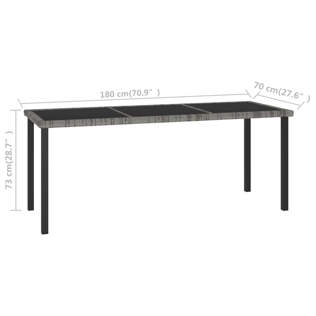 vidaXL Outdoor Dining Table Garden Porch Patio Table with Glass Top PE Rattan