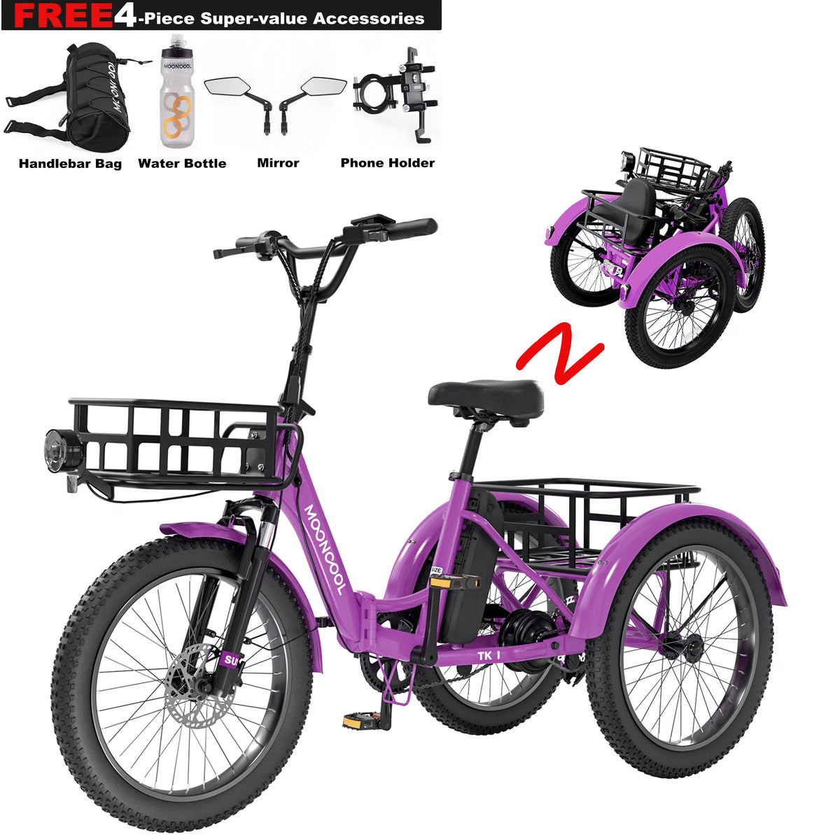 ABORON 3.0 Fat Tire Electric Trike for Senior Foldable E-Bike, 500W Motorized Tricycle Adult 20" Folding 3 Wheel Electric Commute Bike Trike w/48V Battery and Storage Baskets,