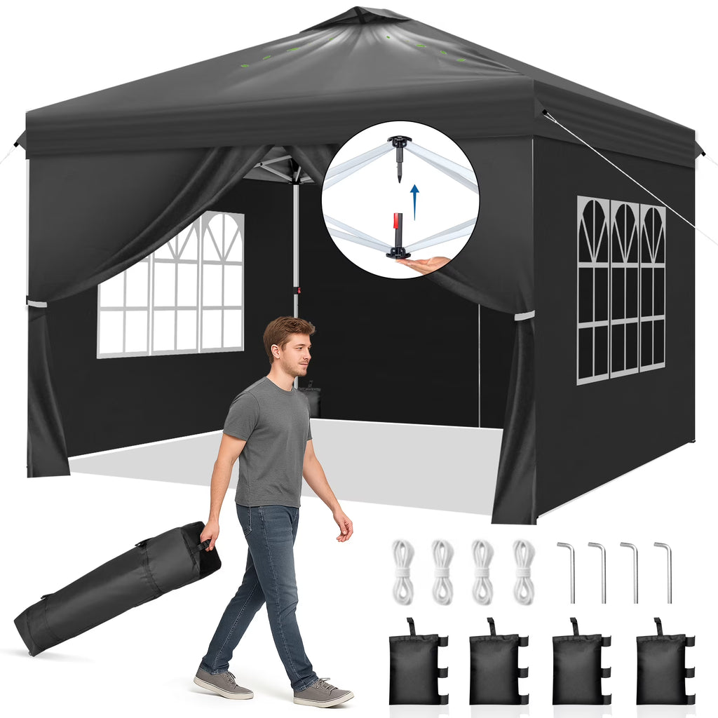 Ktaxon 10x10 Ez Pop Up Canopy Tent,Outdoor Sun Shade Shelter,Outdoor Gazebo,One Push Setup with Sidewalls,1 Roller Bag,4 Sandbags,UPF50+ - Pink