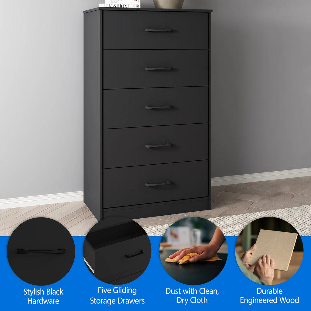 Mainstays Ardent 5 Drawer Dresser, Black