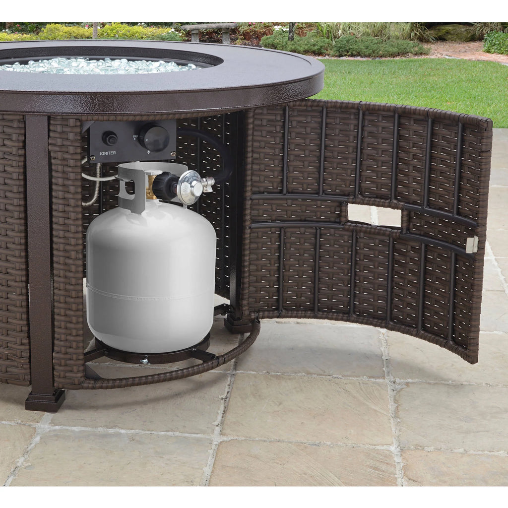 Better Homes & Gardens Colebrooke 37" Round 50,000 BTU Propane Gas Fire Pit Table with Glass Beads, Metal Lid and Protective Cover