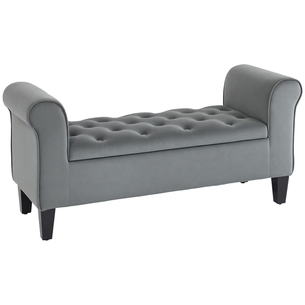 HOMCOM Button-Tufted Storage Ottoman Bench, Upholstered Bench with Rolled Armrests for Living Room or Hallway, Blue