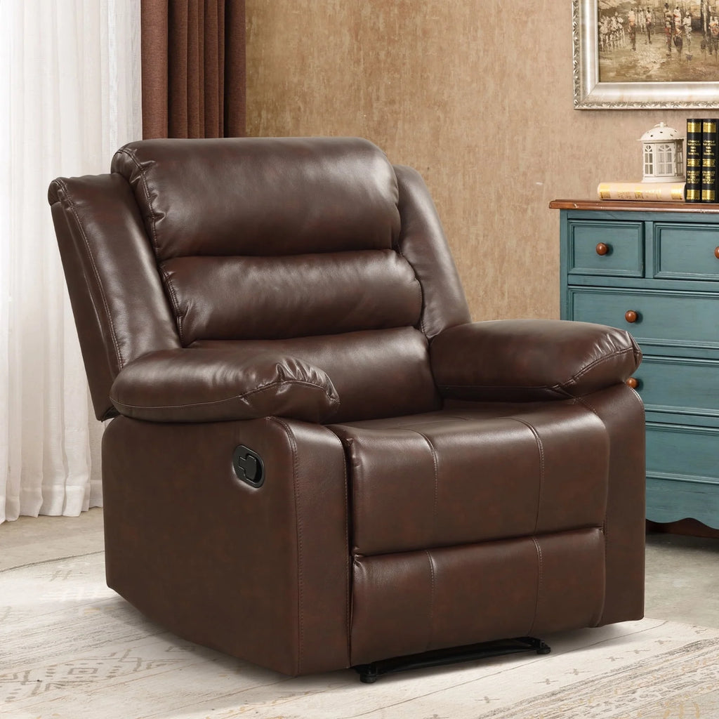 Bonzy Home Recliner Chairs for Living Room Overstuffed Breathable Fabric Reclining Chair Manual Sofa Brown