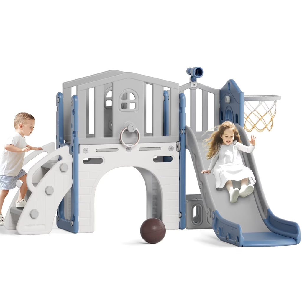 Korimefa 11-in-1 Toddler Slide Set with Golf, Basketball Hoop, Kids Slide for Toddlers Age 1-4, Climber Slip and Slides, Baby Outdoor Toys