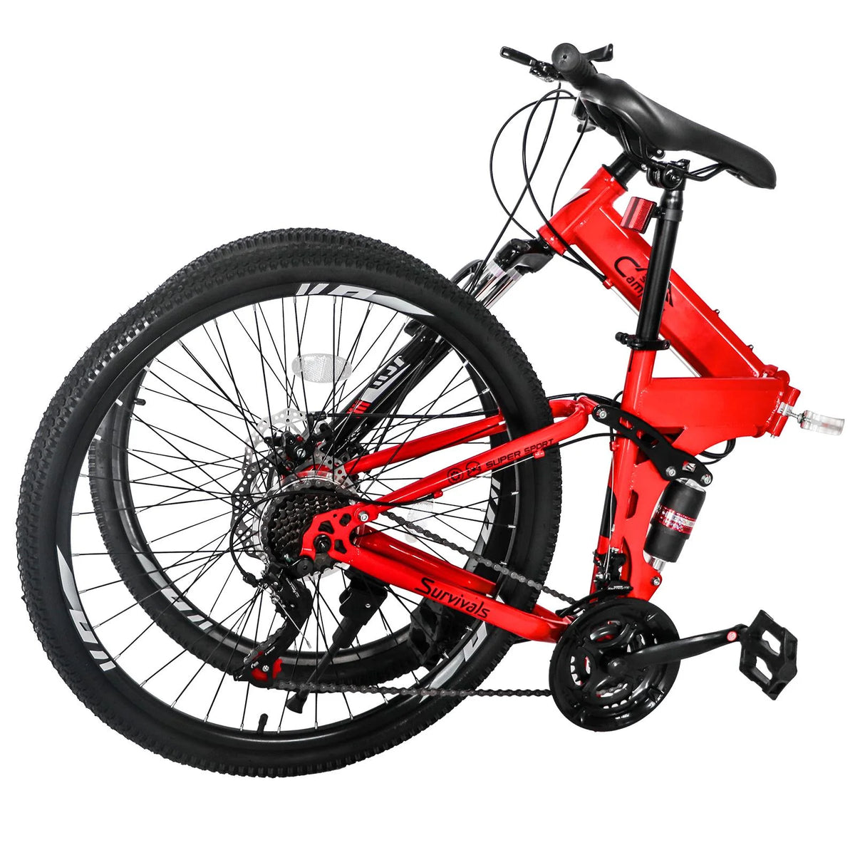 Ktaxon Folding 21 Shimano Speed 26" Wheel Riding Mountain Bike, Steel Frame Trail Road Bicycle, for Men and Women, Red