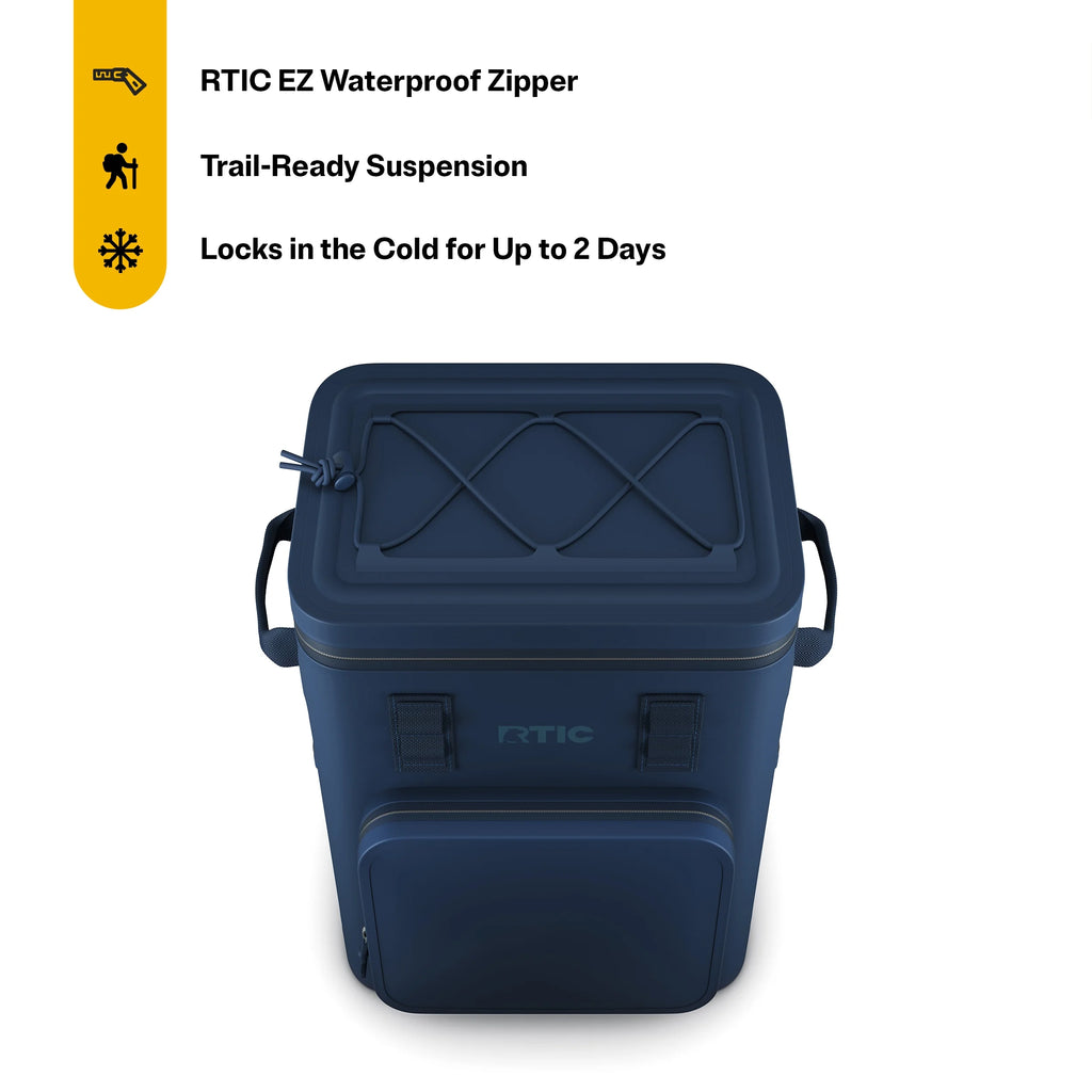 RTIC 24 Can Ultra-Tough Backpack Cooler, Leakproof Cooler, Waterproof Zipper, Navy