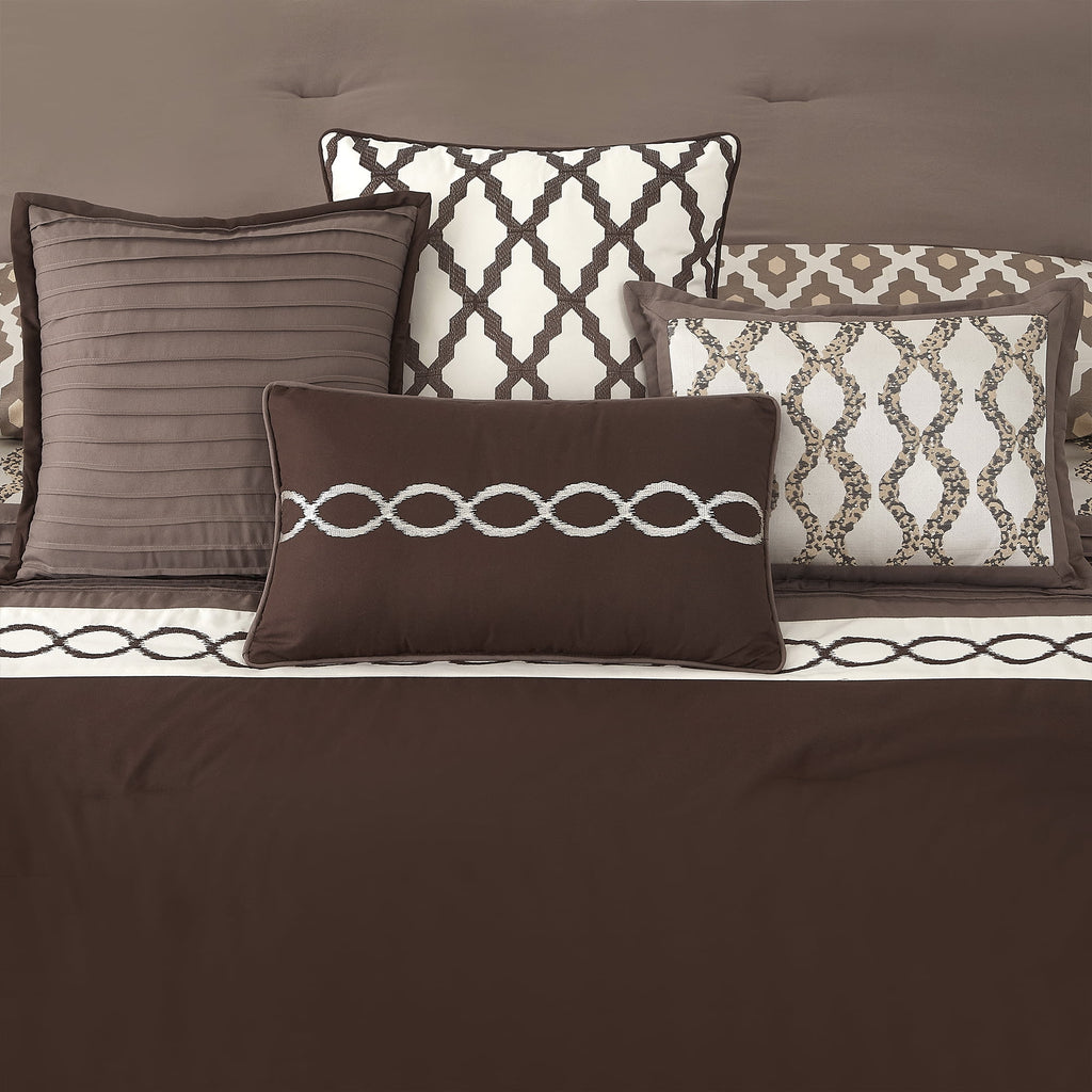 LANCO MODERN LIFESTYLE King Size Comforter Set, Burgundy, 10 Piece Bed in a Bag for All Seasons, Luxury Extreme Comfort Bedding Sets with Bedskirt, Pillow Shams, Euro Shams and Decor Pillows