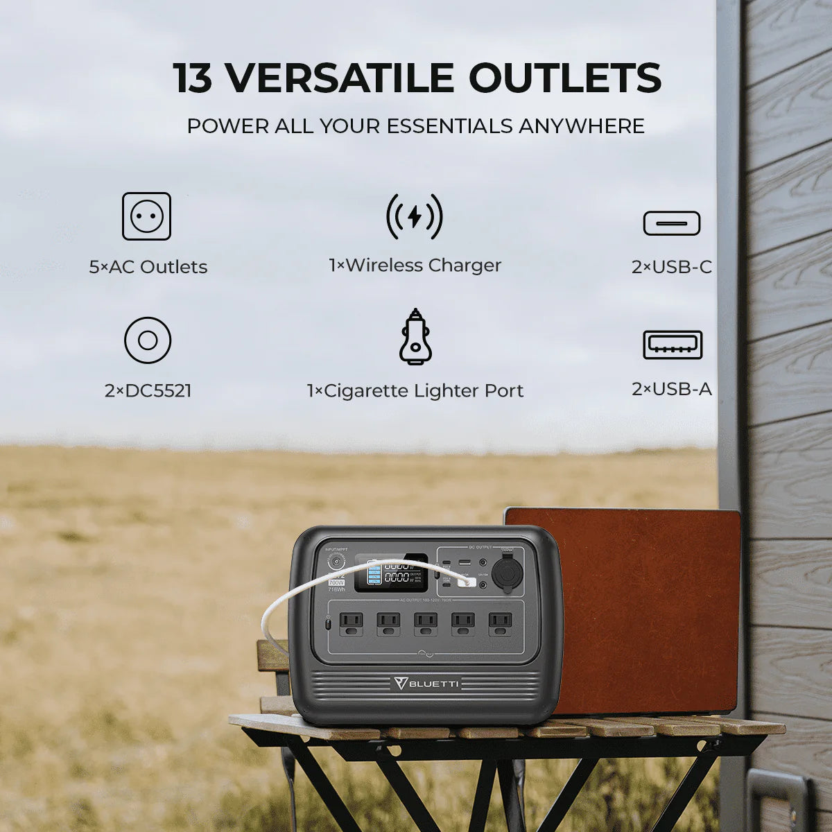 BLUETTI PS72 700W Portable Power Station, 716Wh LiFePO4 Power Station, Best Solar Generator for Home Backup, Off-Grid Living, Camping