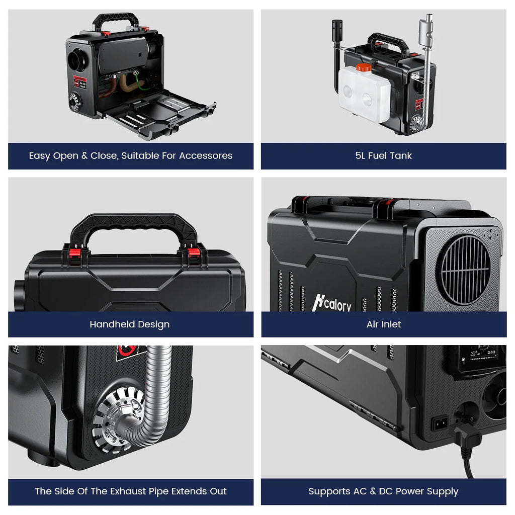 HCALORY Diesel Air Heater, 12V 8KW All-In-One Portable Handheld Toolbox with Bluetooth APP Control and LCD Monitor for Car Trucks Boat Bus RV Trailer Motor-Homes and Camper, Black