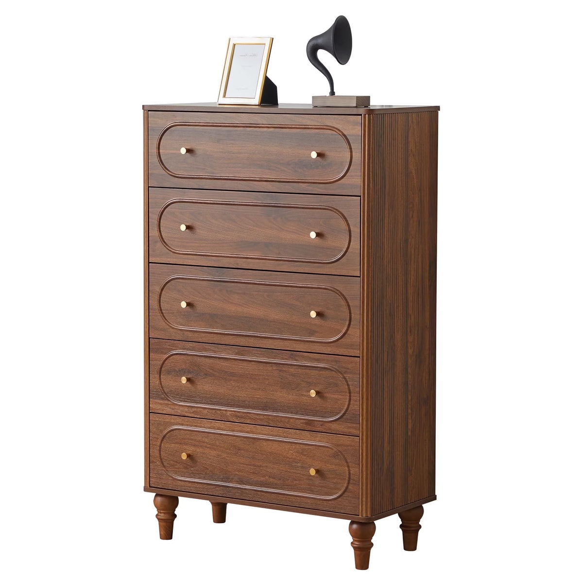 YOCWO 3 Drawer Nightstand, Classic Chest of Drawers with Arc Edge, Walnut