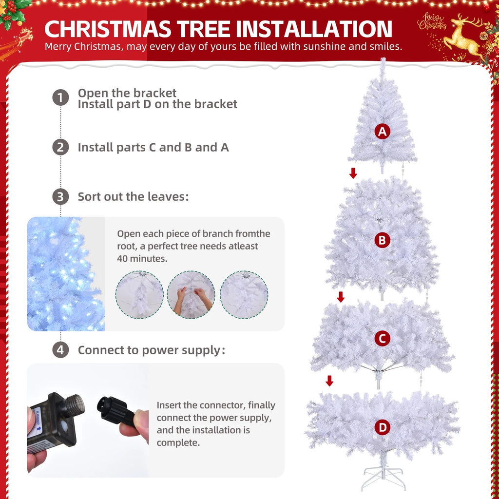 Ktaxon 9 FT Pre-Lit Christmas Tree, Hinged Xmas Pine Tree with 2000 Branch Tips, 650 Lights and Remote Control for Holiday Party Office Home, White