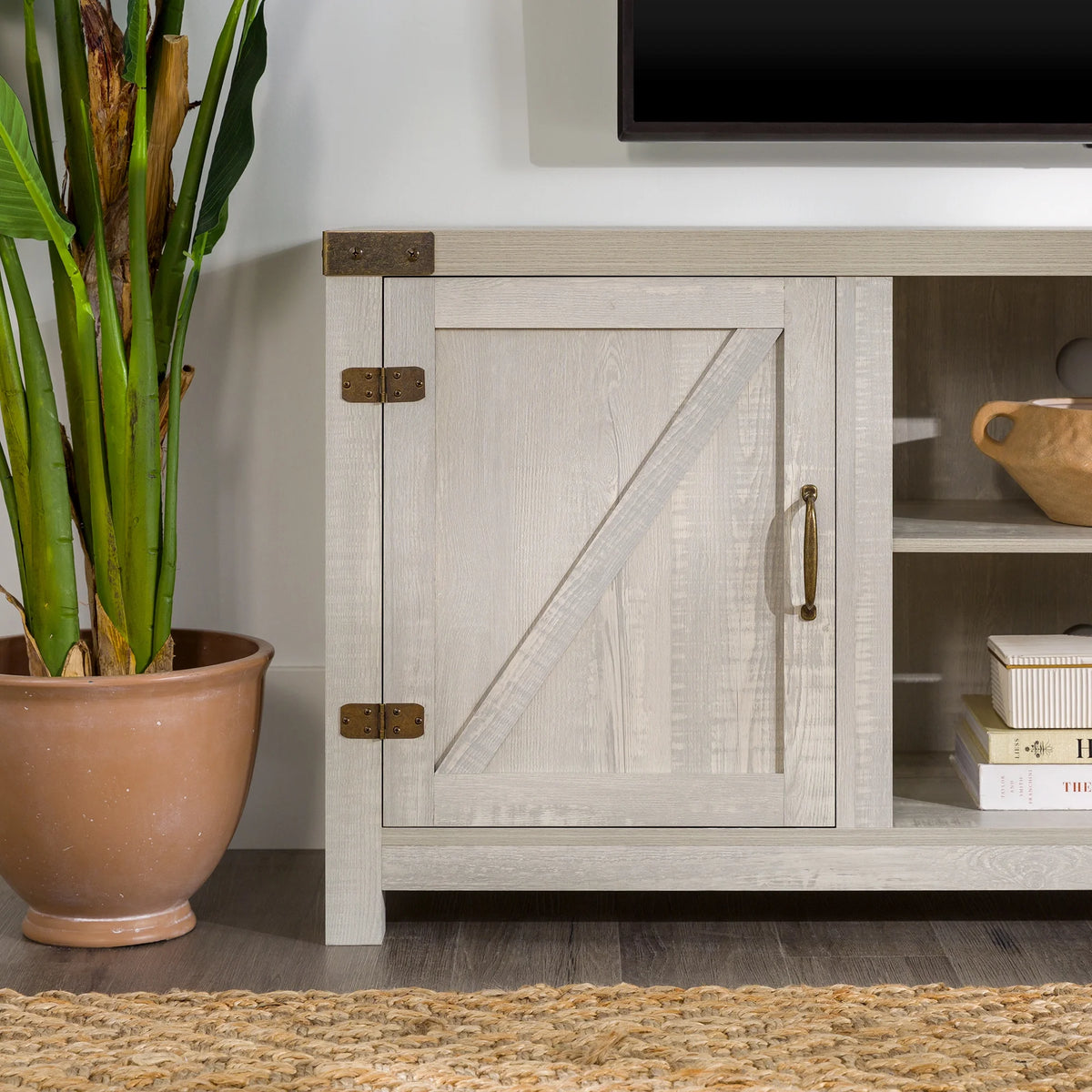 Walker Edison Modern Farmhouse Barn Door TV Stand for TVs up to 65", Grey Wash