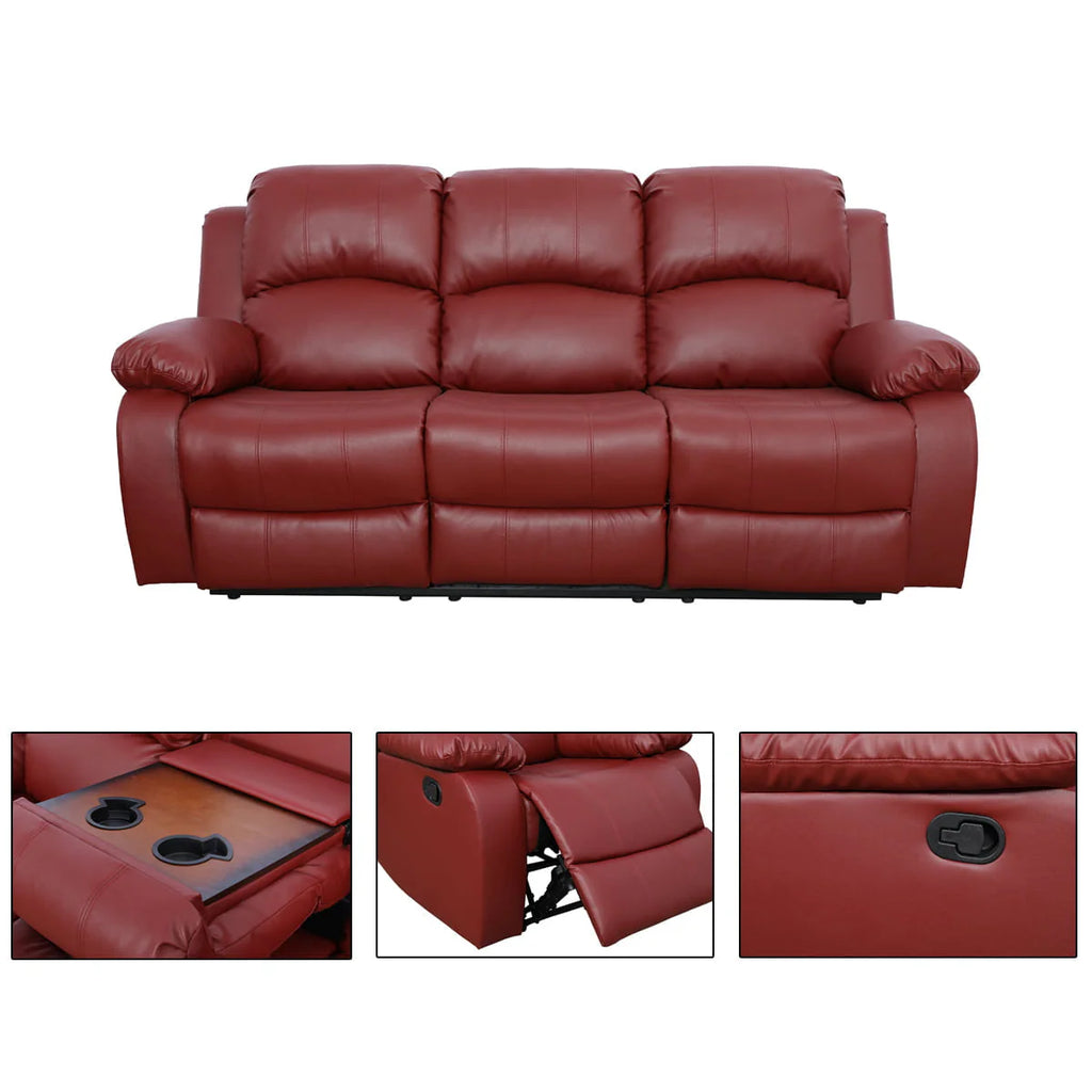 Ainehome Red Leather 3 Pieces Reclining Sofa Sets, Recliner Sofa for Living Room