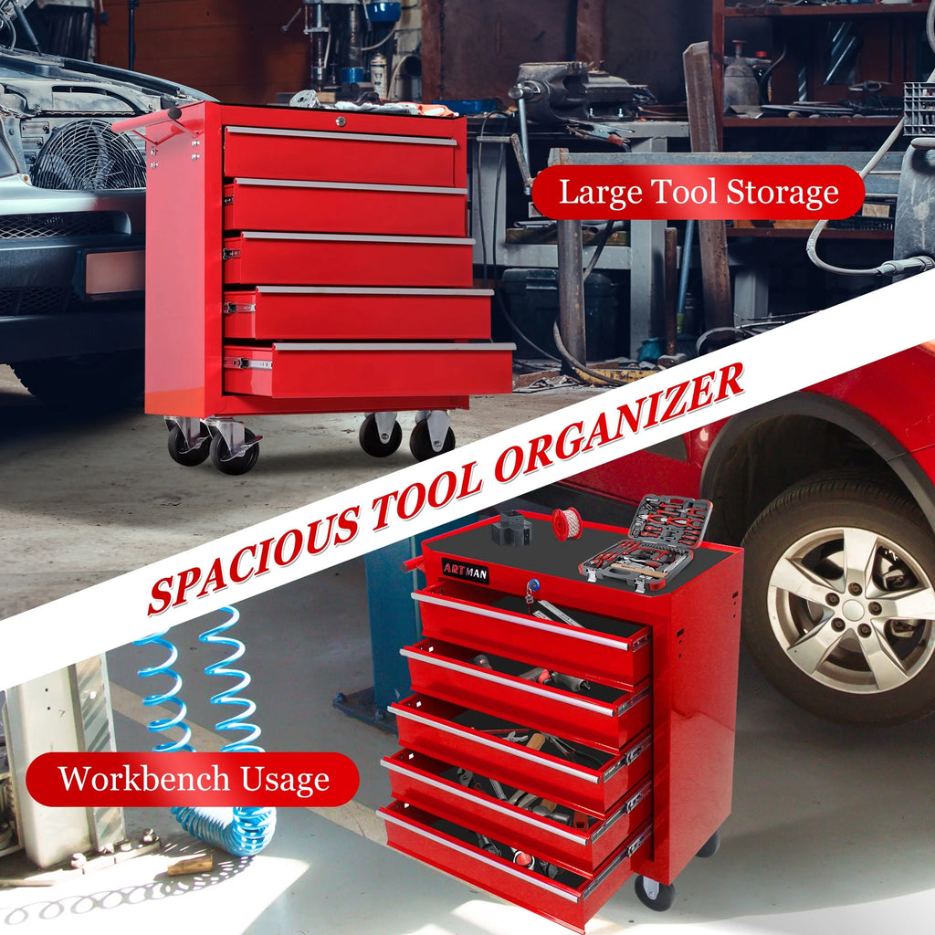 Seizeen Rolling Tool Chest on Wheels, Metal Tool Cart Toolbox Storage Cabinet Organizer W/ 7 Drawers, Red