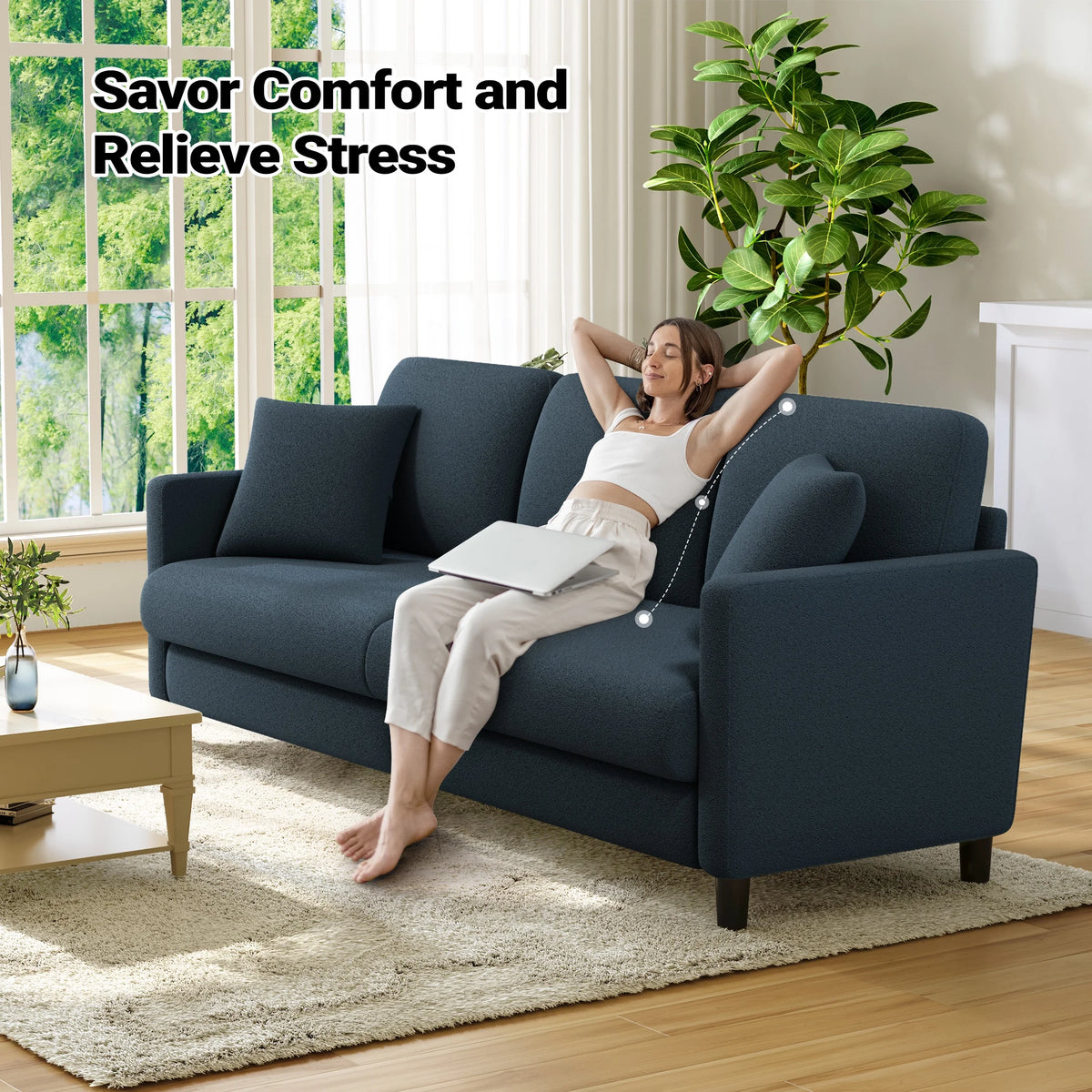 Domusensus Sofas for Living Room, 82" Loveseat Sofa, Couches for Living Room Included 2 Pillows, Teddy Fleece Love Seat Couches, Small Couch, Blue