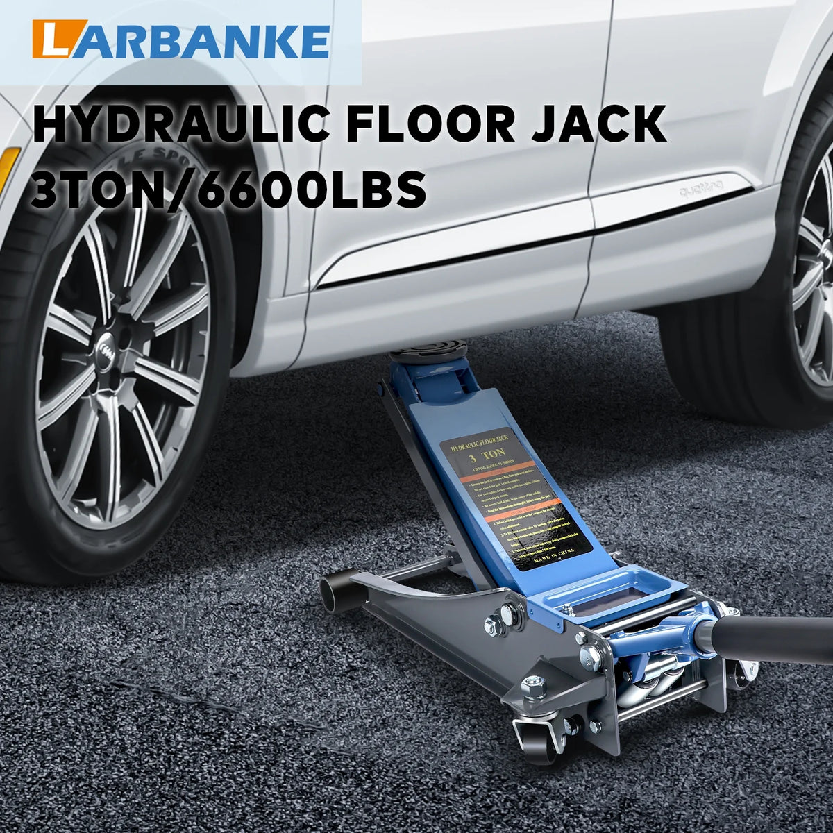 3 Ton Heavy Duty Floor Jack, Fast Lift & Stable Support, Carbon Steel Automotive Jack with Wheels, Max Lift 18.15" for Car and Truck Repair, Blue