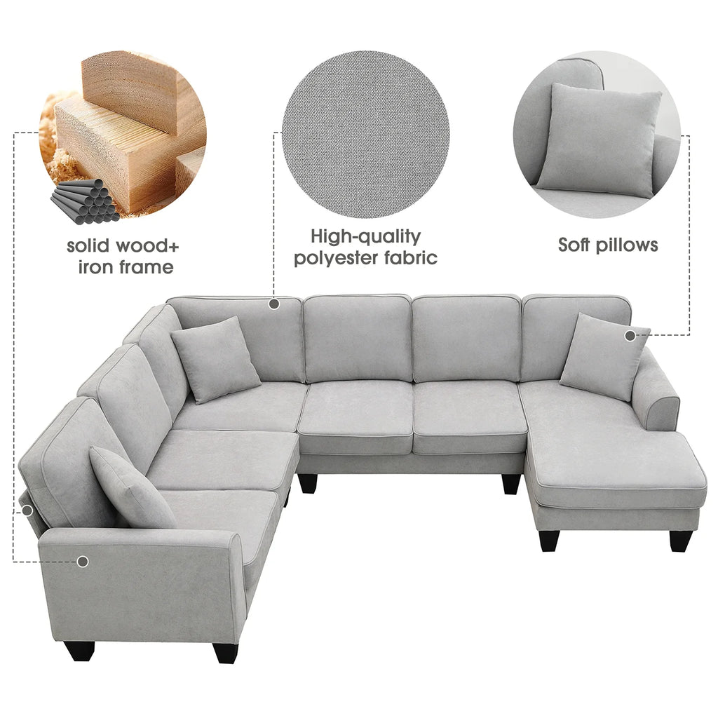 Harper & Bright Designs Modular Sectional Sofa with Ottoman Couch L Shape Corner Sofa Sets 7 Seats Fabric Couch for Living Room, Black, 112 * 87 inch