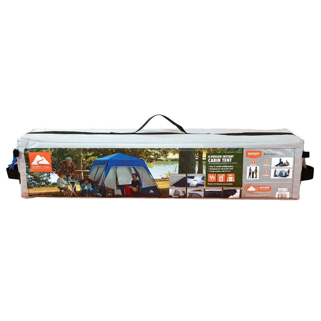 Ozark Trail 8' x 7' 4-Person Instant Cabin Tent with LED Lighted Hub, 19 lbs