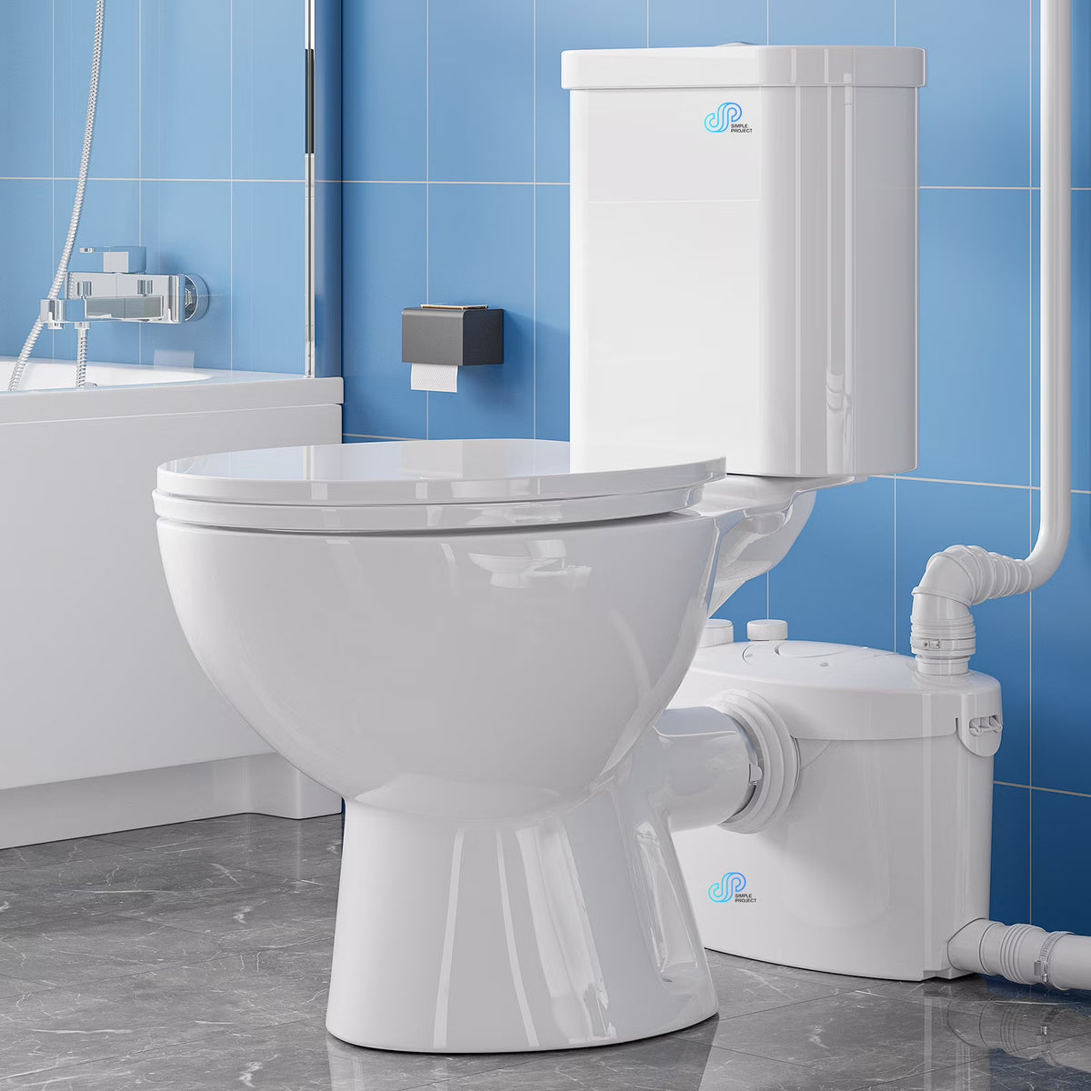 SUPERFLO 750W Macerating Toilet System - Dual Flush, Upflush Toilet for Basement with 4 Water Inlet & Attics, Incinerator Composting Toilets with Macerator Pump, Quiet Operation, Space Saving