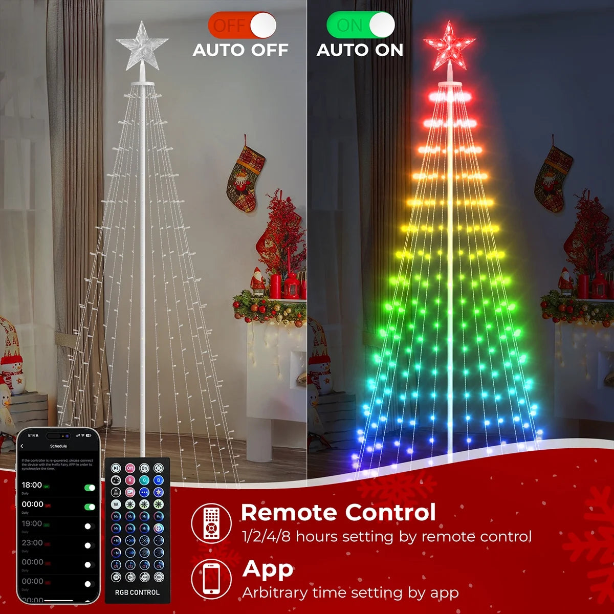 8FT 191 LED Christmas Cone Tree Smart Light with 58 Modes DIY Timer Remote Dimmable Artificial Christmas Tree for Porch Yard Patio Indoor Outdoor Xmas Holiday Decor