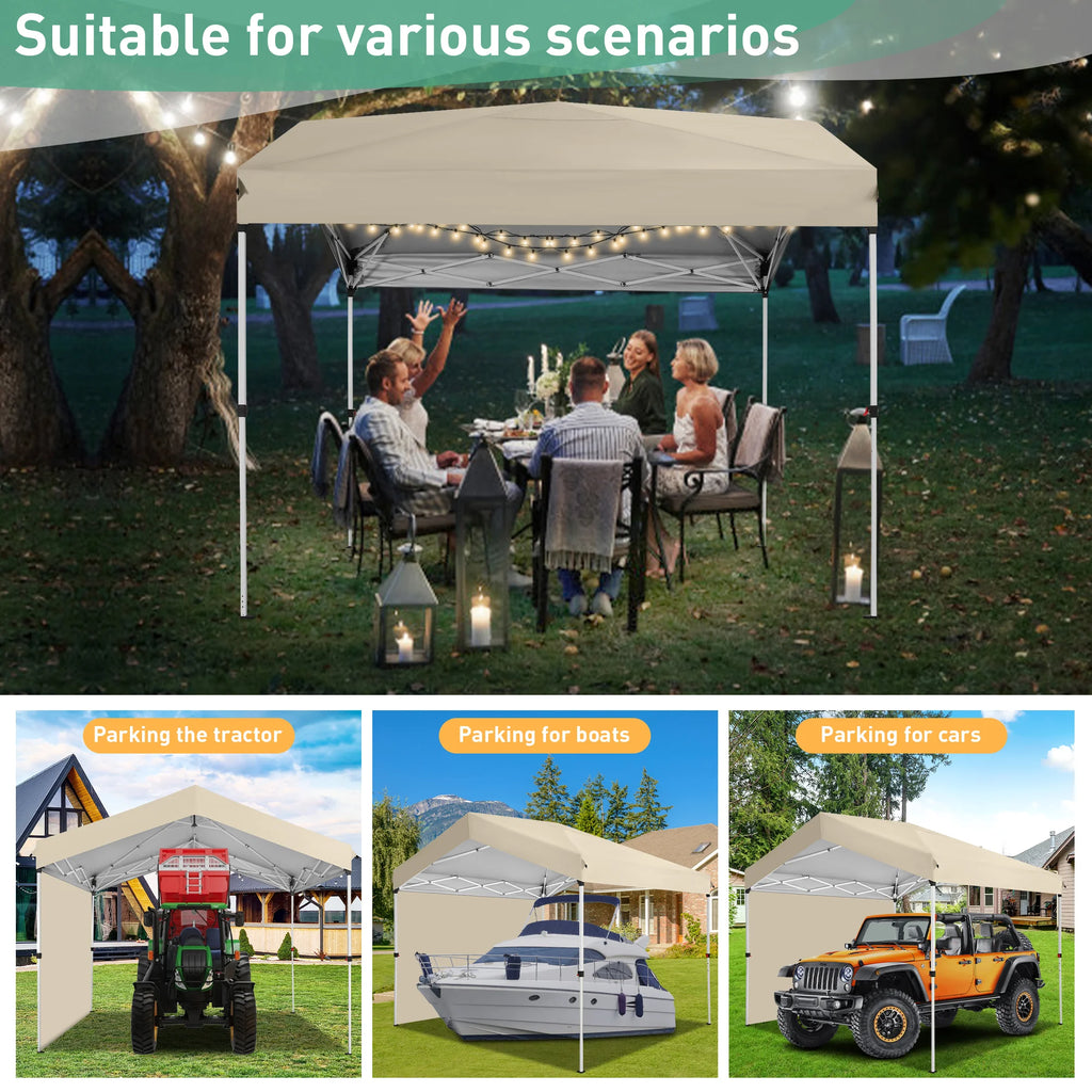 Hoteel Carport Canopy 10x20 Pop Up Shelter with Instant 1-Button Push Center Lock, UV Resistant All-Weather Cover with 2 Sidewalls, Heavy Duty Waterproof Canopy Tent for Cars, Trucks, Boats, White