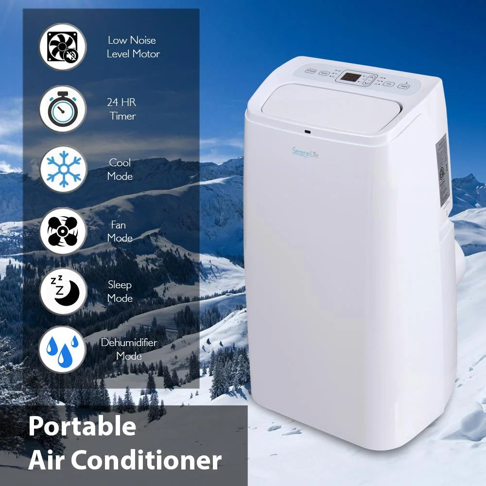 SereneLife SLPAC12 - Portable Air Conditioner - Compact Home AC Cooling Unit with Built-in Dehumidifier & Fan Modes, Includes Window Mount Kit (12,000 BTU)